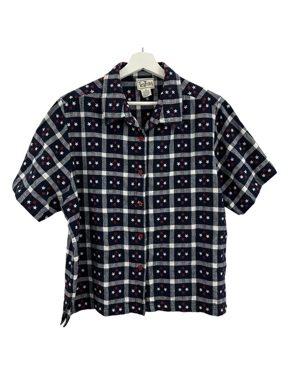 Tantrums Women’s Fourth of July Stars Button Down Short Sleeve Shirt Size XL